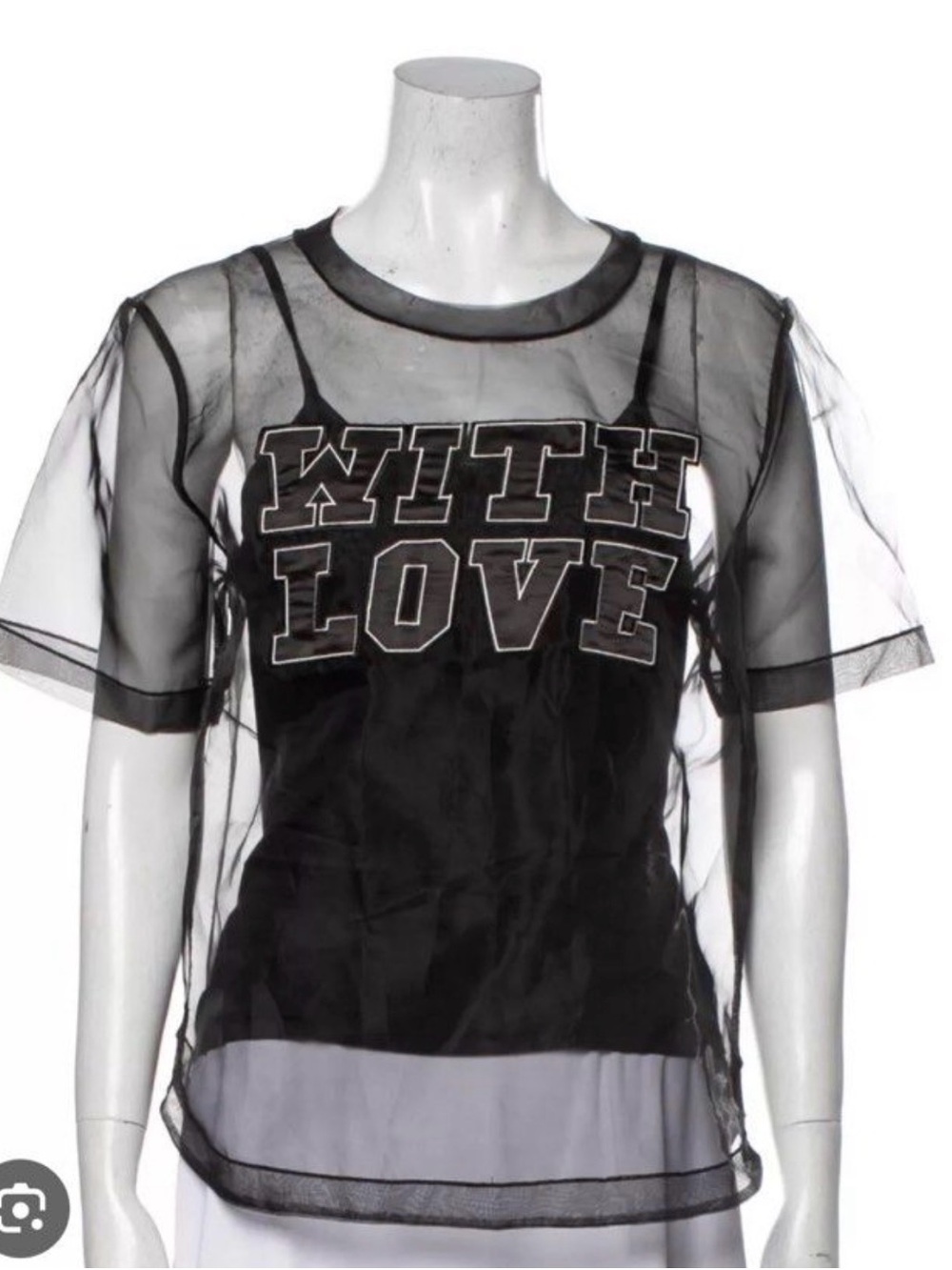 Maje Black Sheer 'WITH LOVE' Layered Mesh Tee - Picture 2 of 9